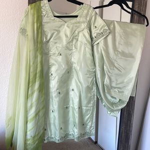 3 piece Indian suit salwar kameez design mint green